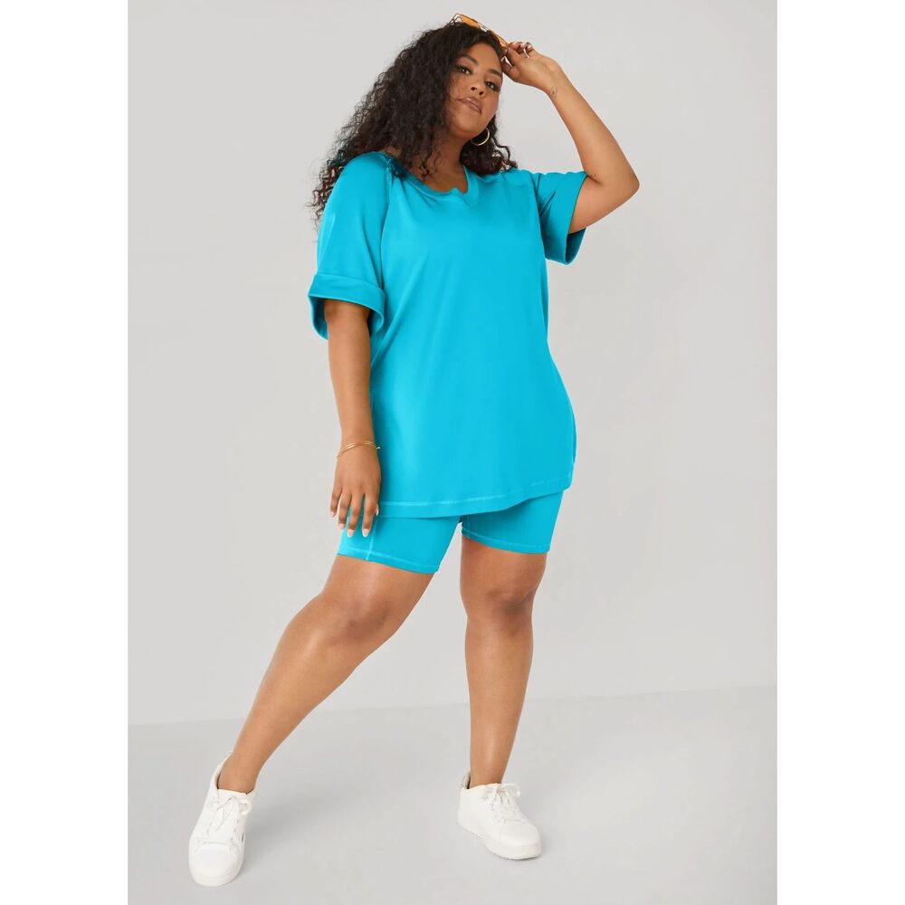 Ashley Stewart NWT Teal Blue Phone Pocket Biker Shorts Plus Size 22 / 24